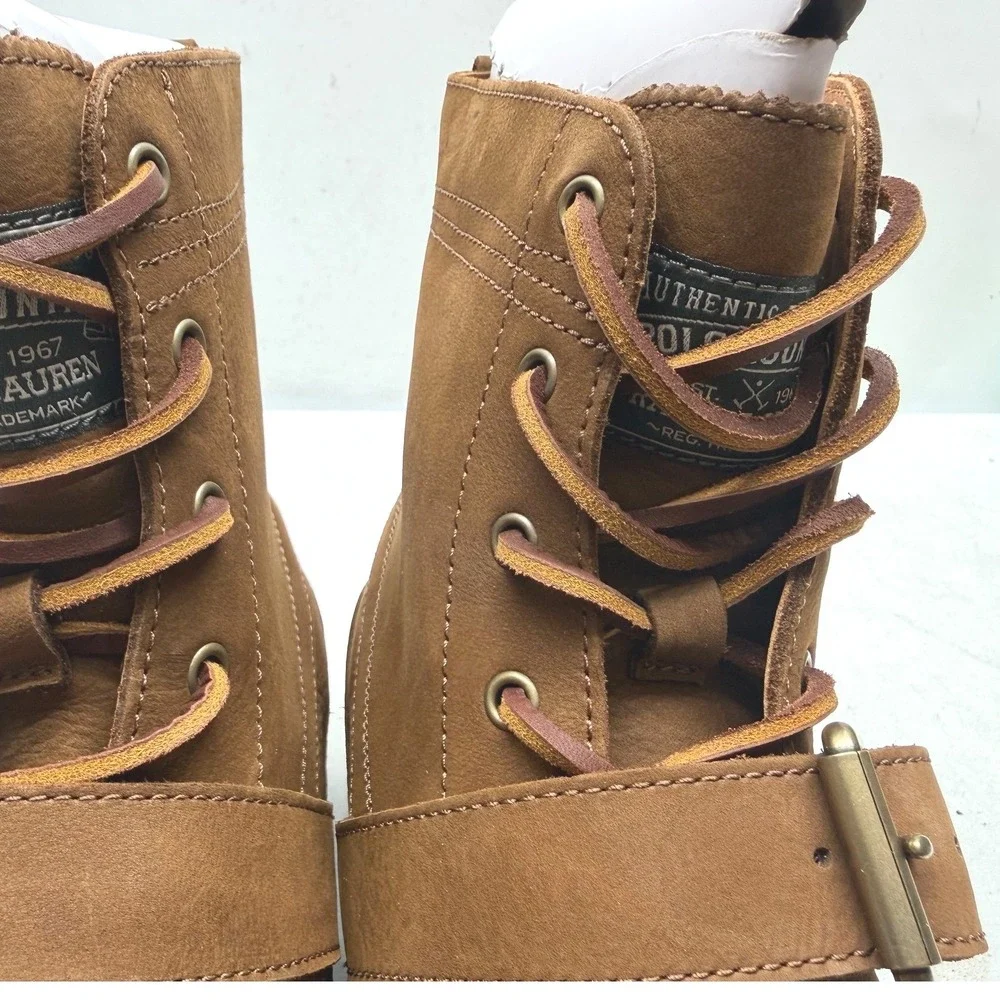 Polo Ralph Lauren Ranger Brown Leather Buckle Moc Toe Boots Mens‎ 9 D 17953